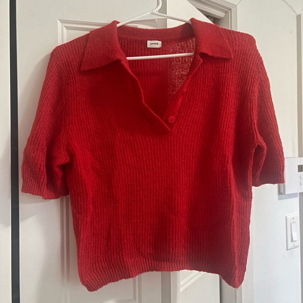 Vibrant Red Knit Polo Toper